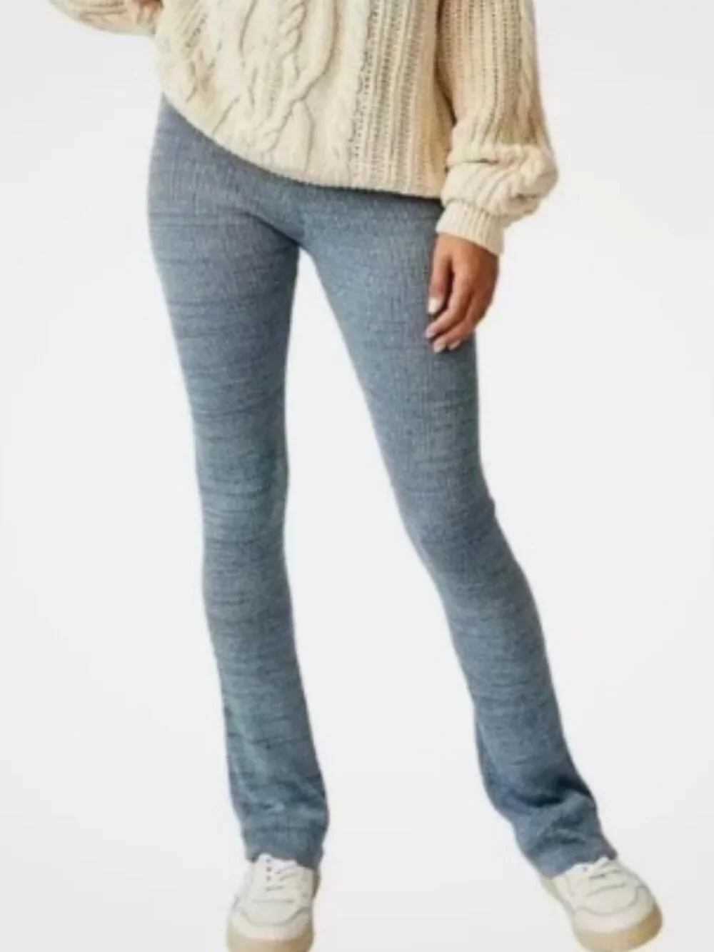 Free People Women's Ribbed Flared Leg Knit Pull On Pants Blue - S